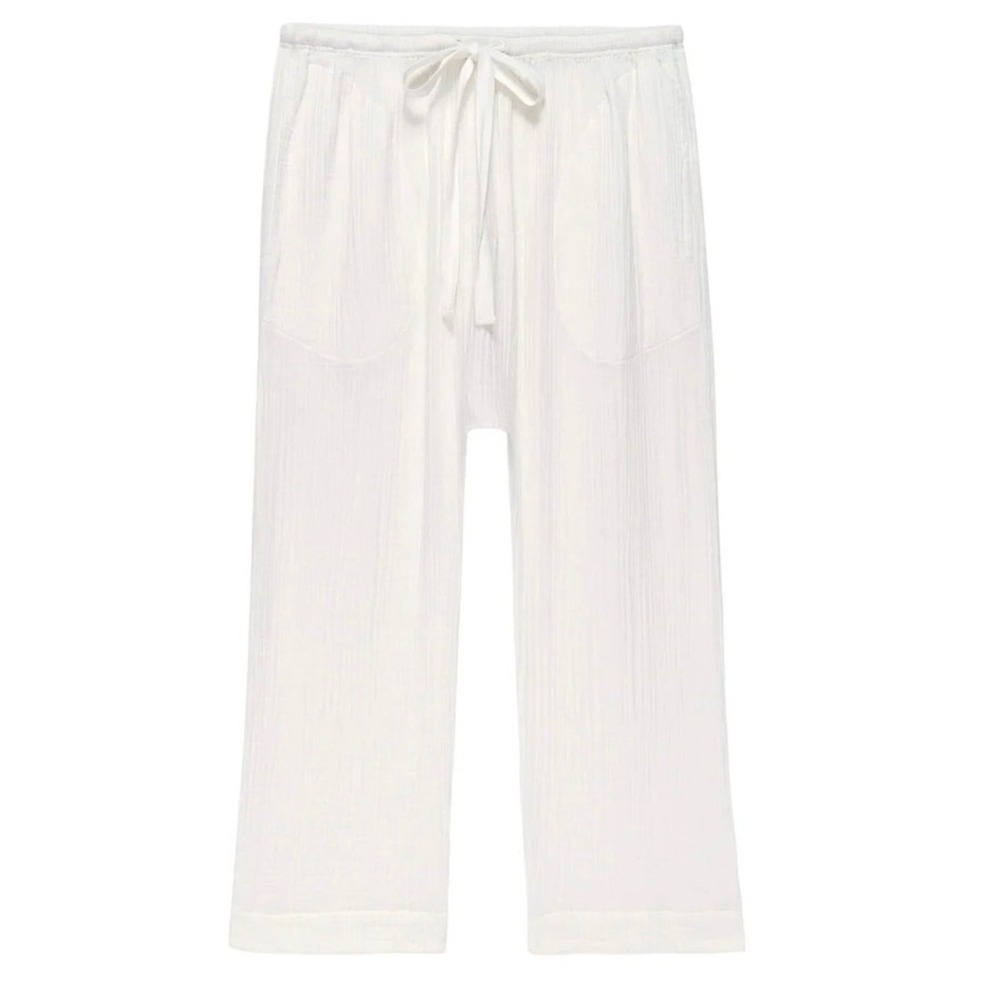 THE GREAT. White Cotton Double Gauze Cropped Lounge Pants Size 3 L Large